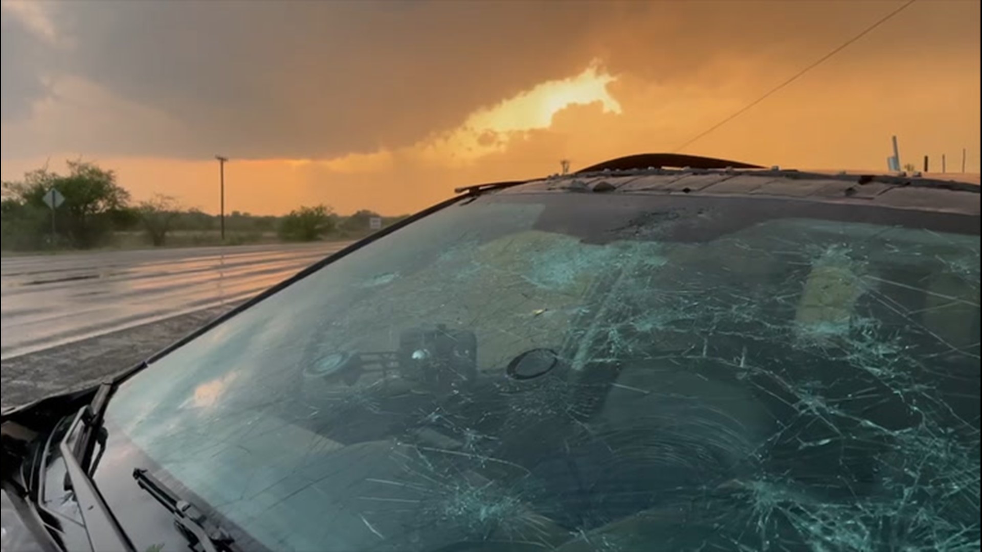 Extreme meteorologist Reed Timmer intercepted what he described as 'gorilla hail' in Llano, Texas, on April 13, wrecking his windshield.