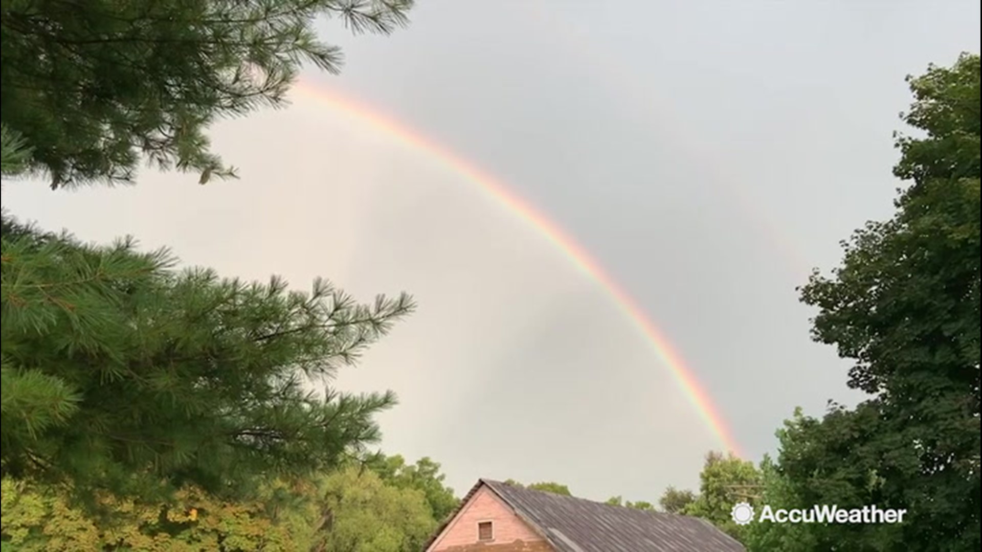 On Aug. 15 a rainbow was spotted shining over Millheim, Pennsylvania, even though thunder was still roaring.