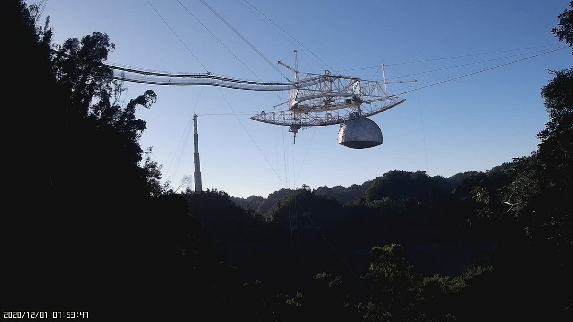 Video taken Dec. 1, 2020, shows the collapse of the radio telescope at the Arecibo Observatory in Puerto Rico.