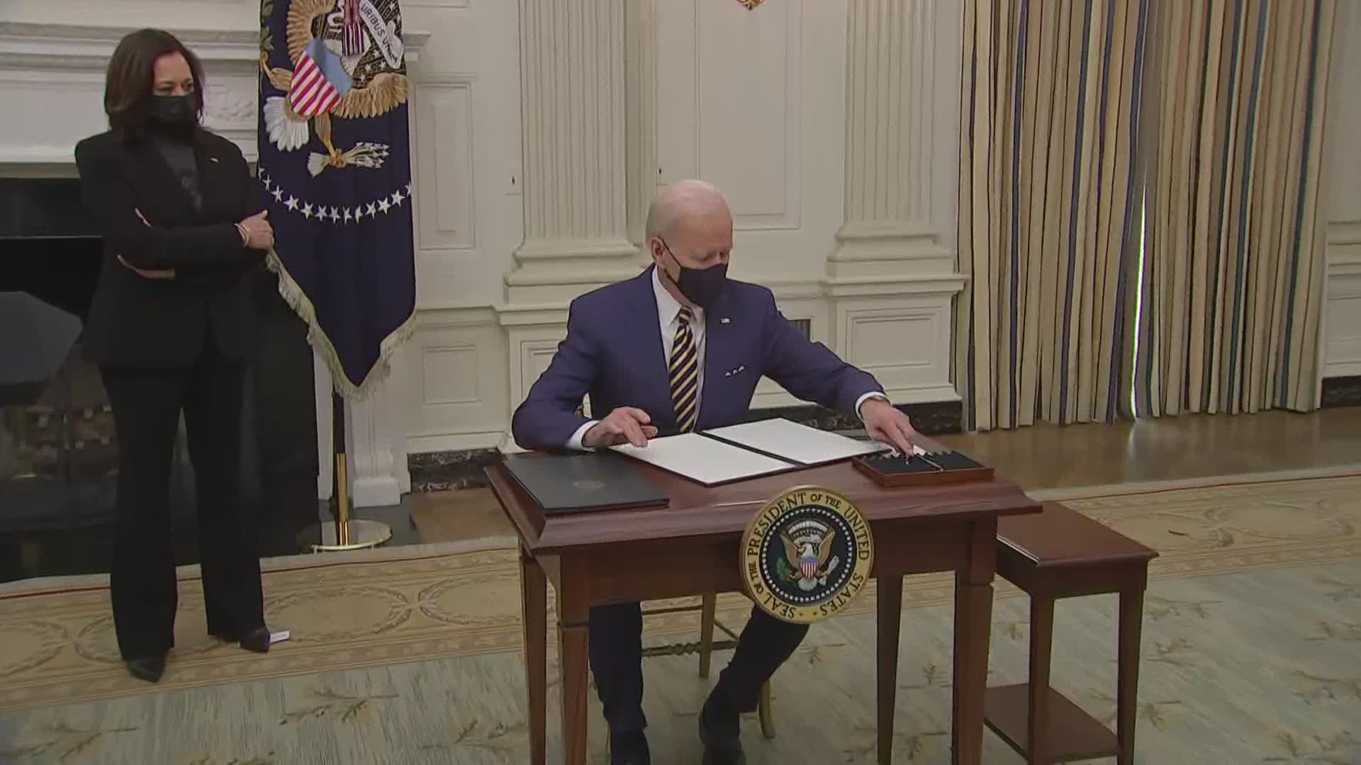 President Joe Biden signed two executive orders Friday to increase food aid, unemployment aid and clear a path for $15 hourly minimum wage for federal workers.