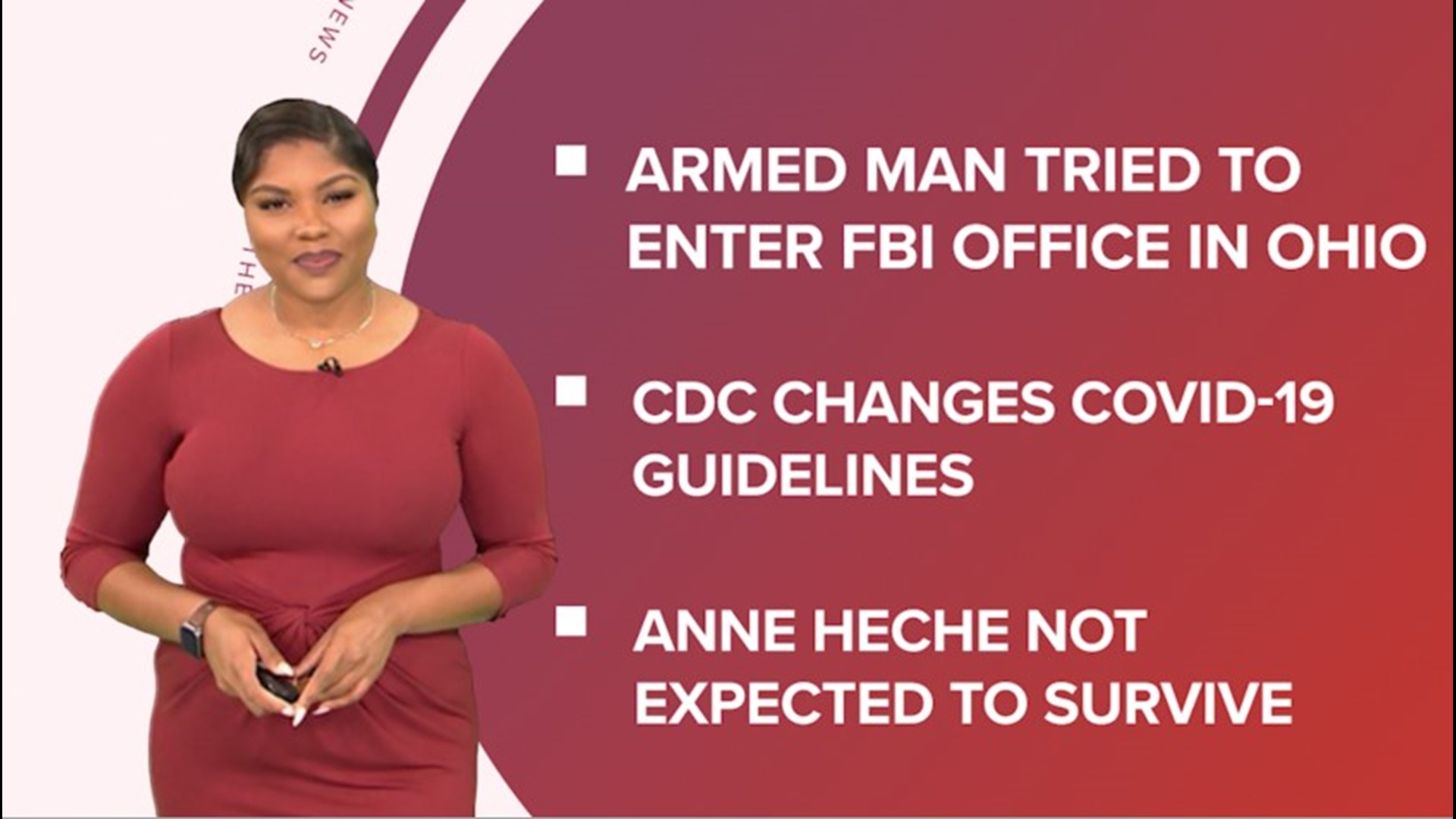 A look at what is happening in the news from the CDC changing COVID-19 guidelines to an armed man trying to go into the FBI's Cincinnati office.
