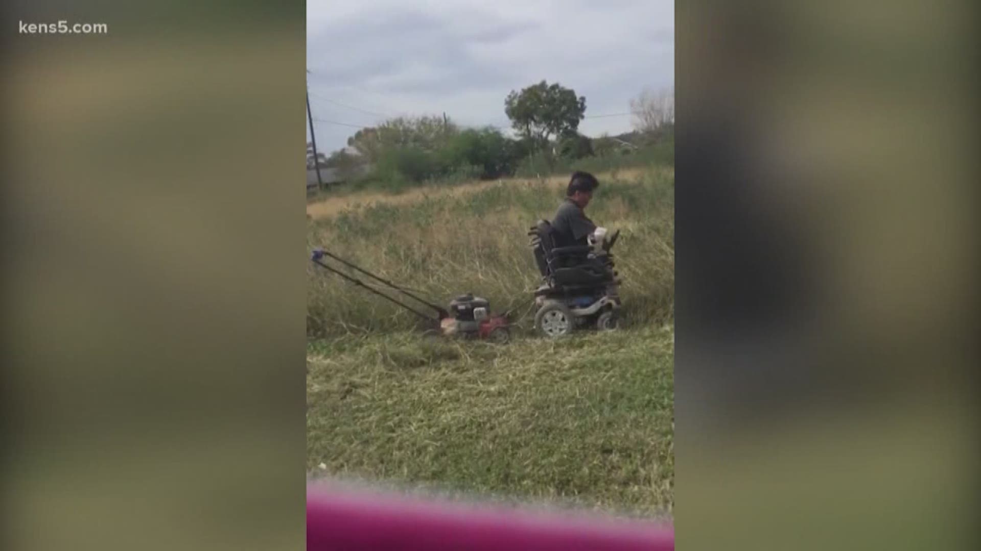 A 45-year-old South Texas veteran who's lost all of his limbs is inspiring others simply by mowing his lawn.