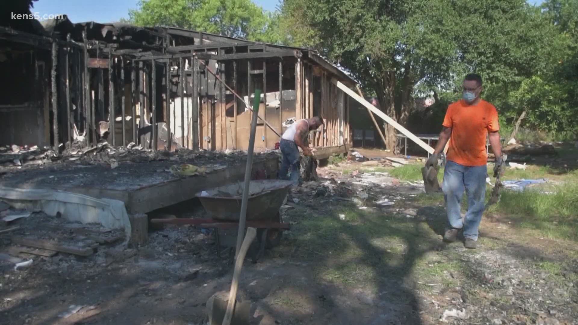 People came out to a mobile home on the south side Saturday morning to help clean up after a fire on May 31st destroyed the home of grandmother Sylvia Rios.