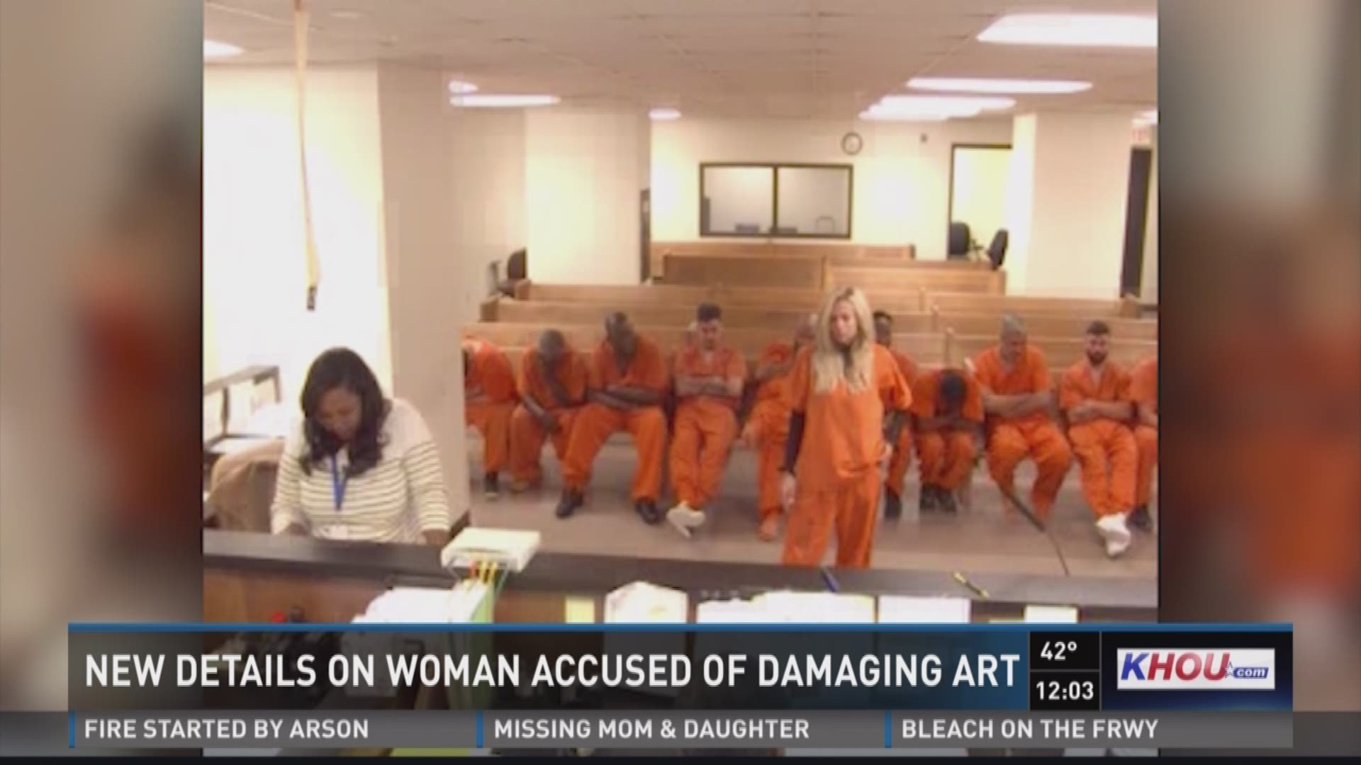 A woman is accused of damaging several pieces of expensive art at a prominent Houston attorney's mansion. 