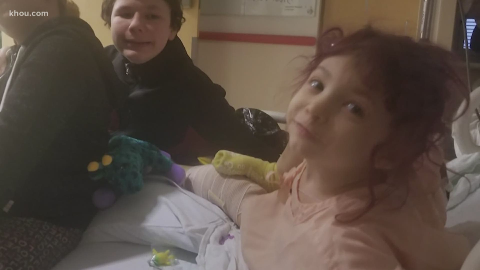 A little girl caught in the crossfire was shot in the leg during a robbery Monday night. She took her first few steps Tuesday after she endured a 3 hour surgery.