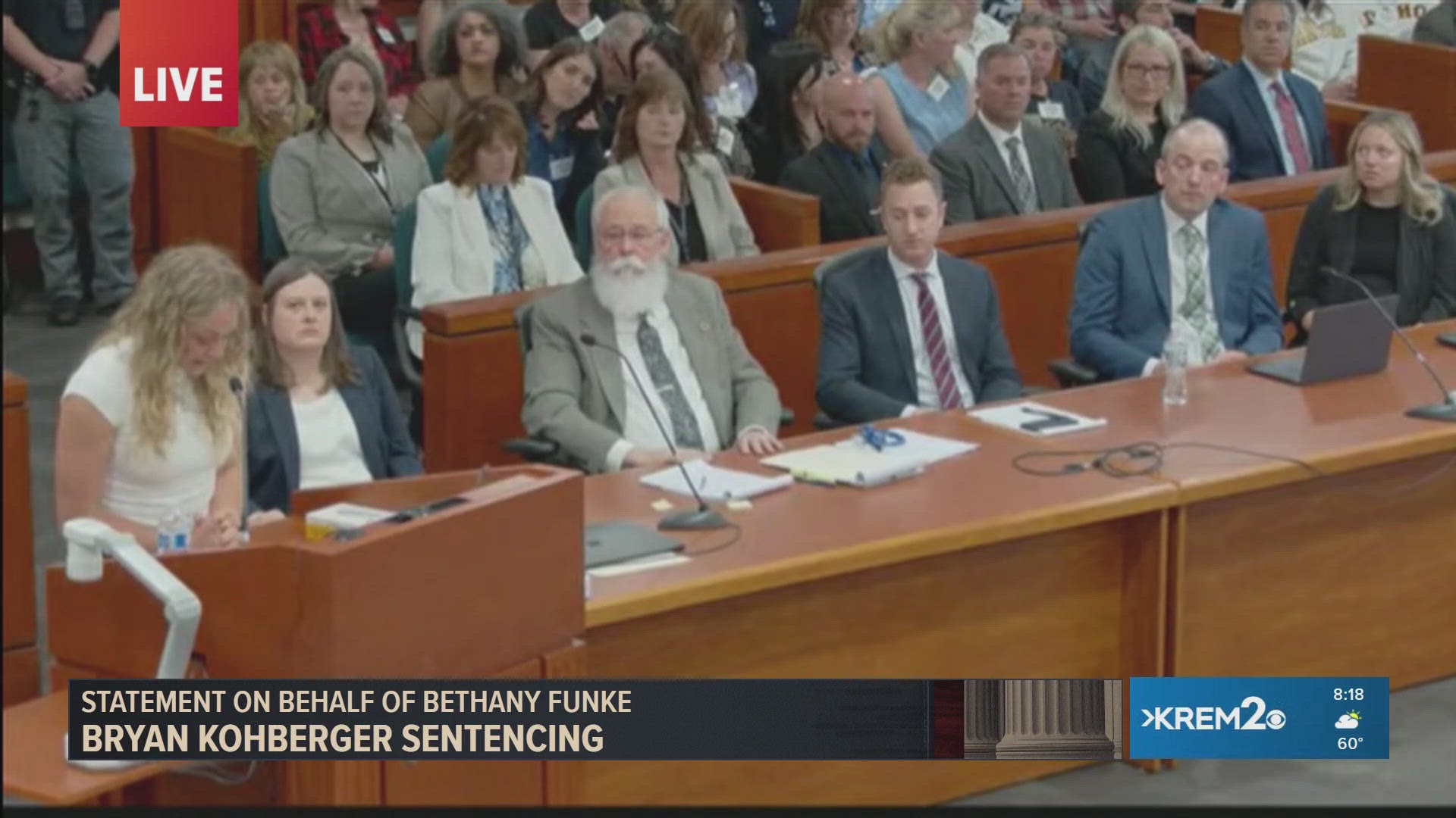 Emily Alandt, a friend of surviving roommate Bethany Funke, read a victim impact statement on behalf of Funke.