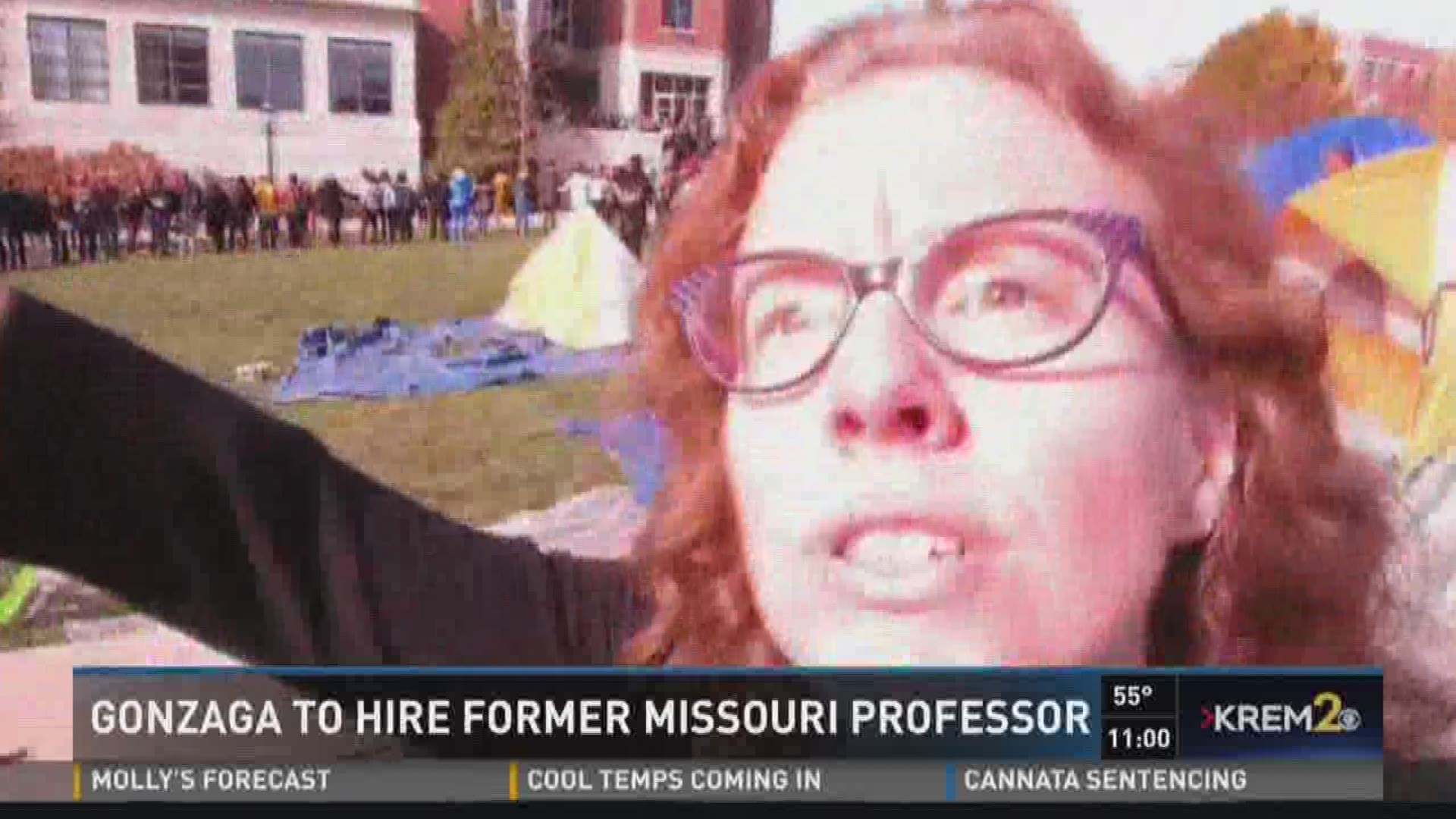 Gonzaga University hired a former University of Missouri professor who was fired after she was featured in a controversial viral video. In the clip, she calls for "some muscle" to remove a journalist from a protest at MU. (9/2/16)
