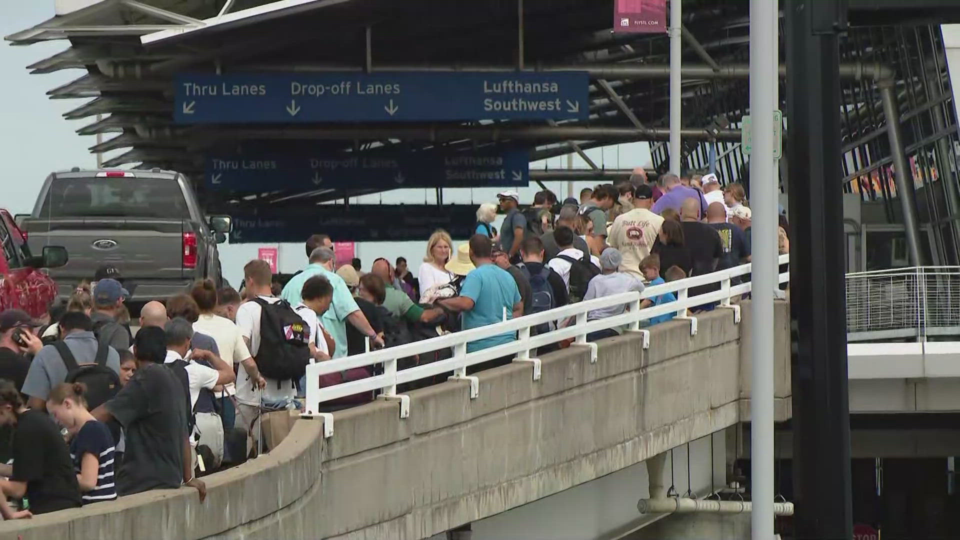 A spokesman for St. Louis Lambert International Airport said it was one of the busiest days of the year due to a huge convention that ended Saturday.