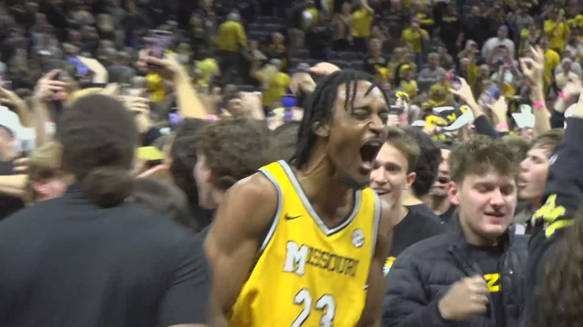 Mizzou defeated No. 1 Kansas over the weekend. Fans stormed the basketball court to celebrate.