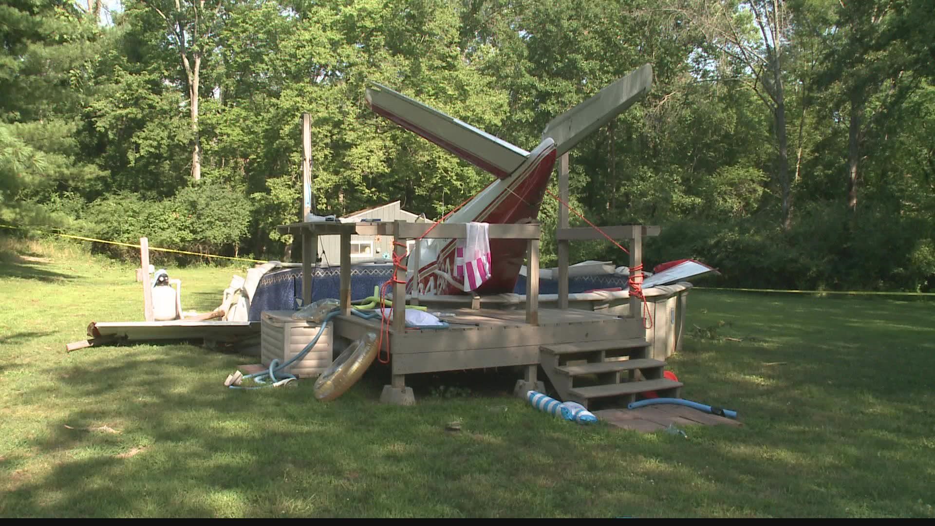 One person died and another was injured after a small plane crashed into a pool Saturday in Centralia, Illinois. It is unclear what caused the crash.