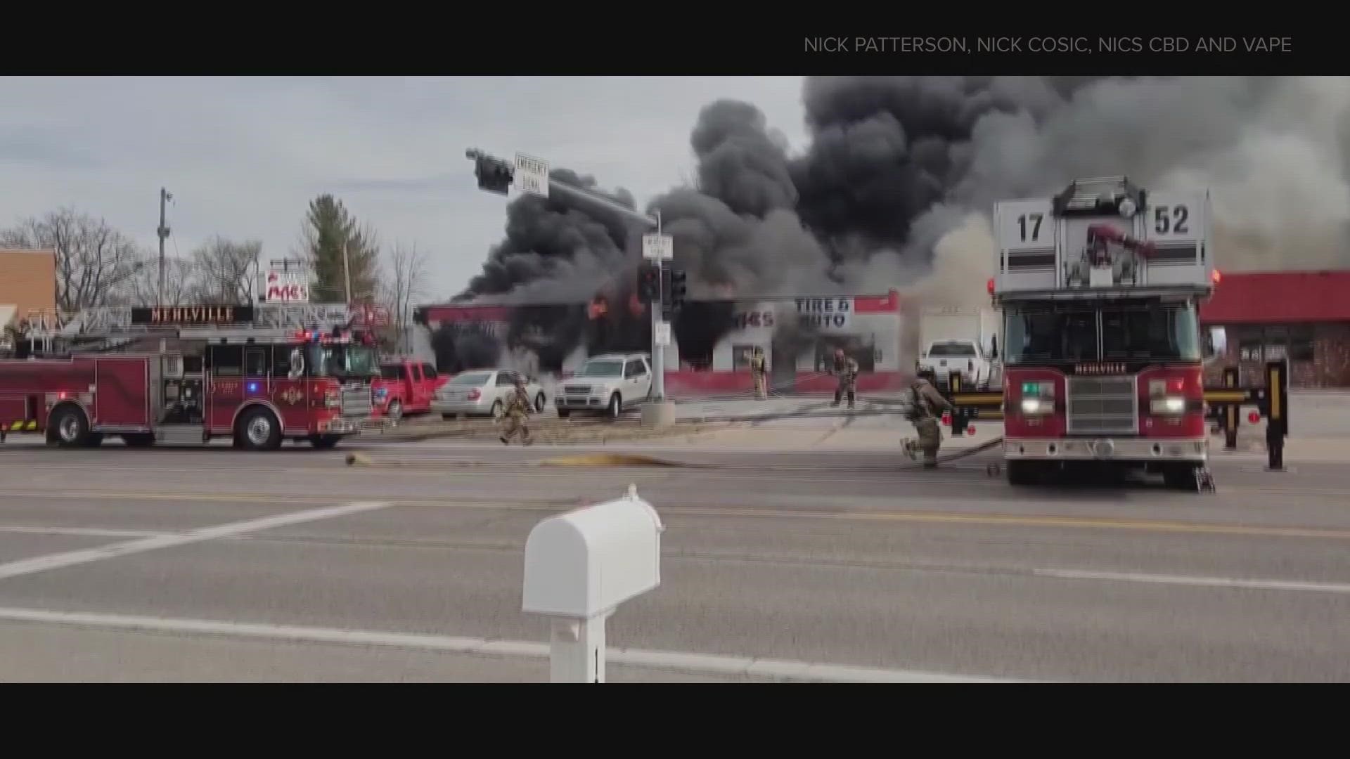 Videos from viewers show smoke and flames coming out of the business on Tesson Ferry Road in south St. Louis County.