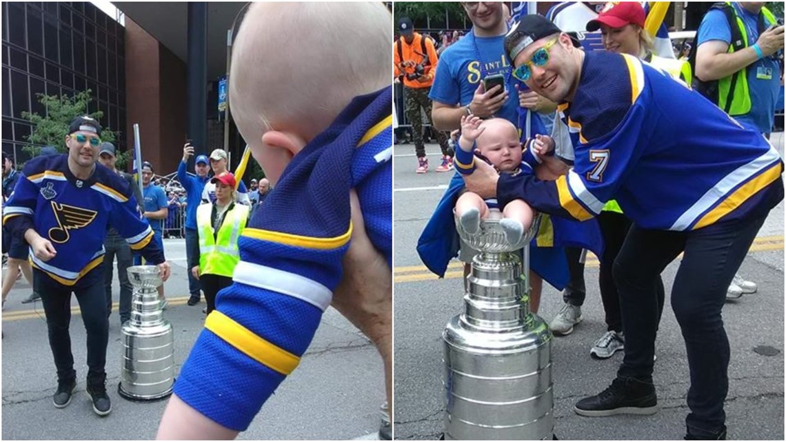 The moment Pat Maroon put a baby in the Cup during the Blues parade