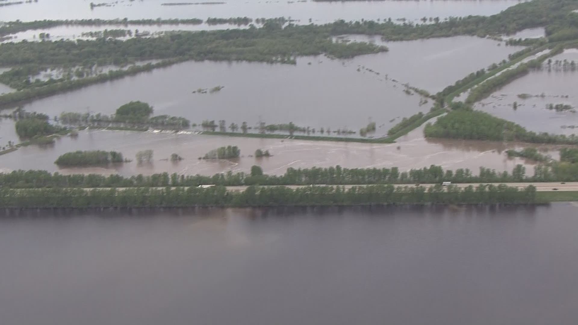 The Elm Point Levee in St. Charles County breached after rising flood waters. The levee sits between the Missouri and Mississippi rivers, both of which are flooding in the greater St. Louis area.