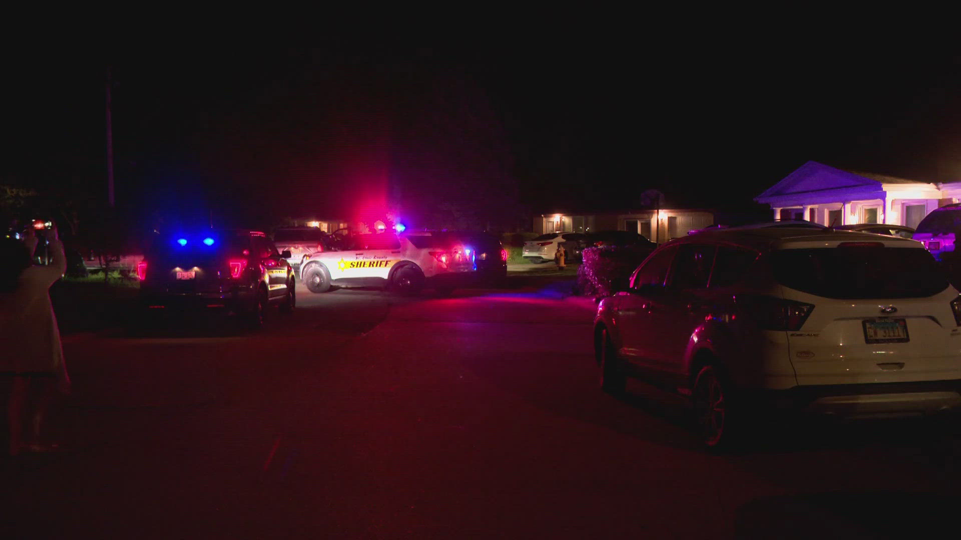 Police say they were responding to a report of a person 'prowling' at a home on Potomac Drive when the suspect shot at officers. The suspect is in custody.