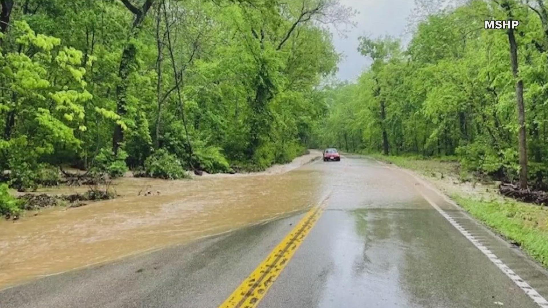 Flooding, downed trees and a water rescue have been reported from heavy downpours and strong winds associated with severe weather.