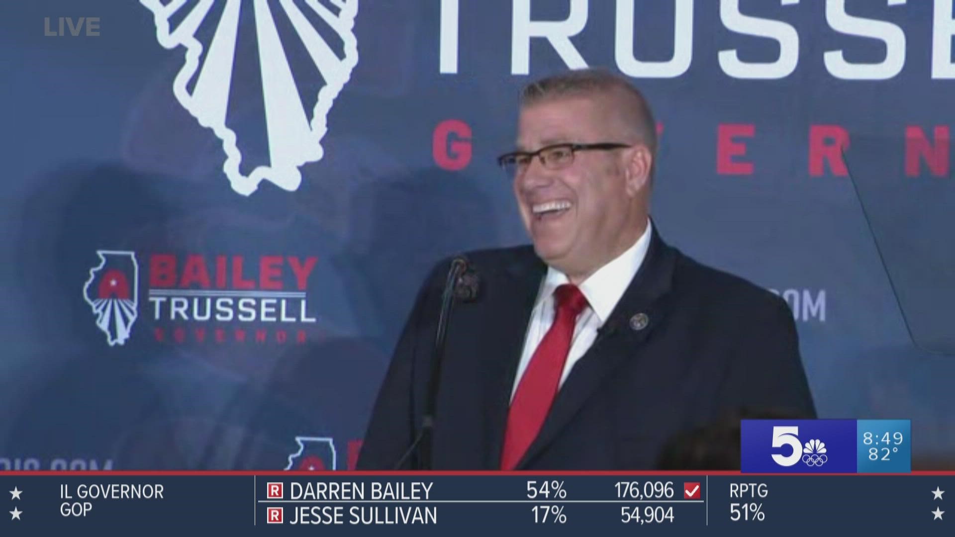 Bailey is the projected Republican nominee for Illinois governor. He will run against incumbent J.B. Pritzker.