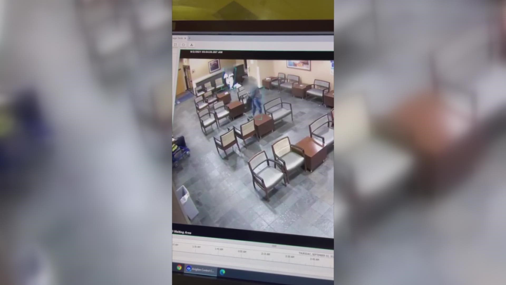We obtained surveillance video from SSM Health staff that shows what staff deal with. A man comes into the emergency room, tries to punch staff, and throws a chair.