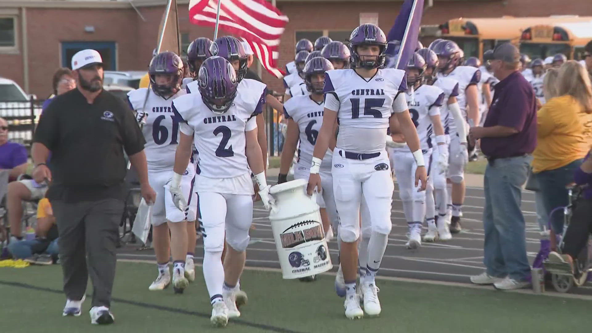 Breese Central and Mater Dei high schools played in the Milk Bowl Friday. Central keeps the trophy, winning 49-13.