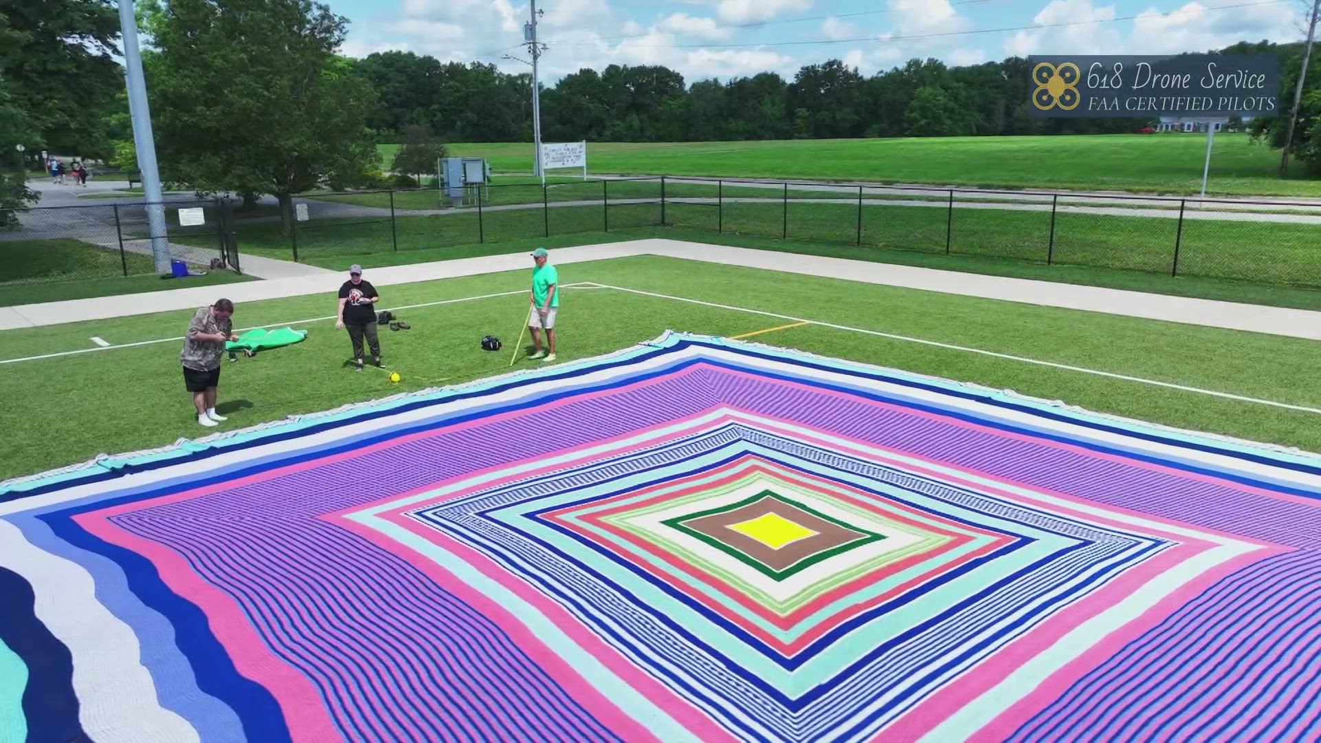 Chad Ingram has broken the world record for the largest granny square. The previous record was 36 by 36 feet. Ingram's measured 41 by 41 feet.
