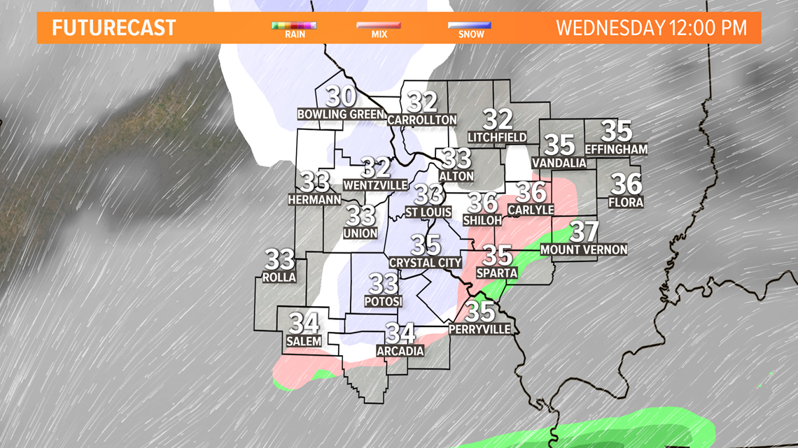 St. Louis area weather forecast Snow timeline Tuesday, Wednesday