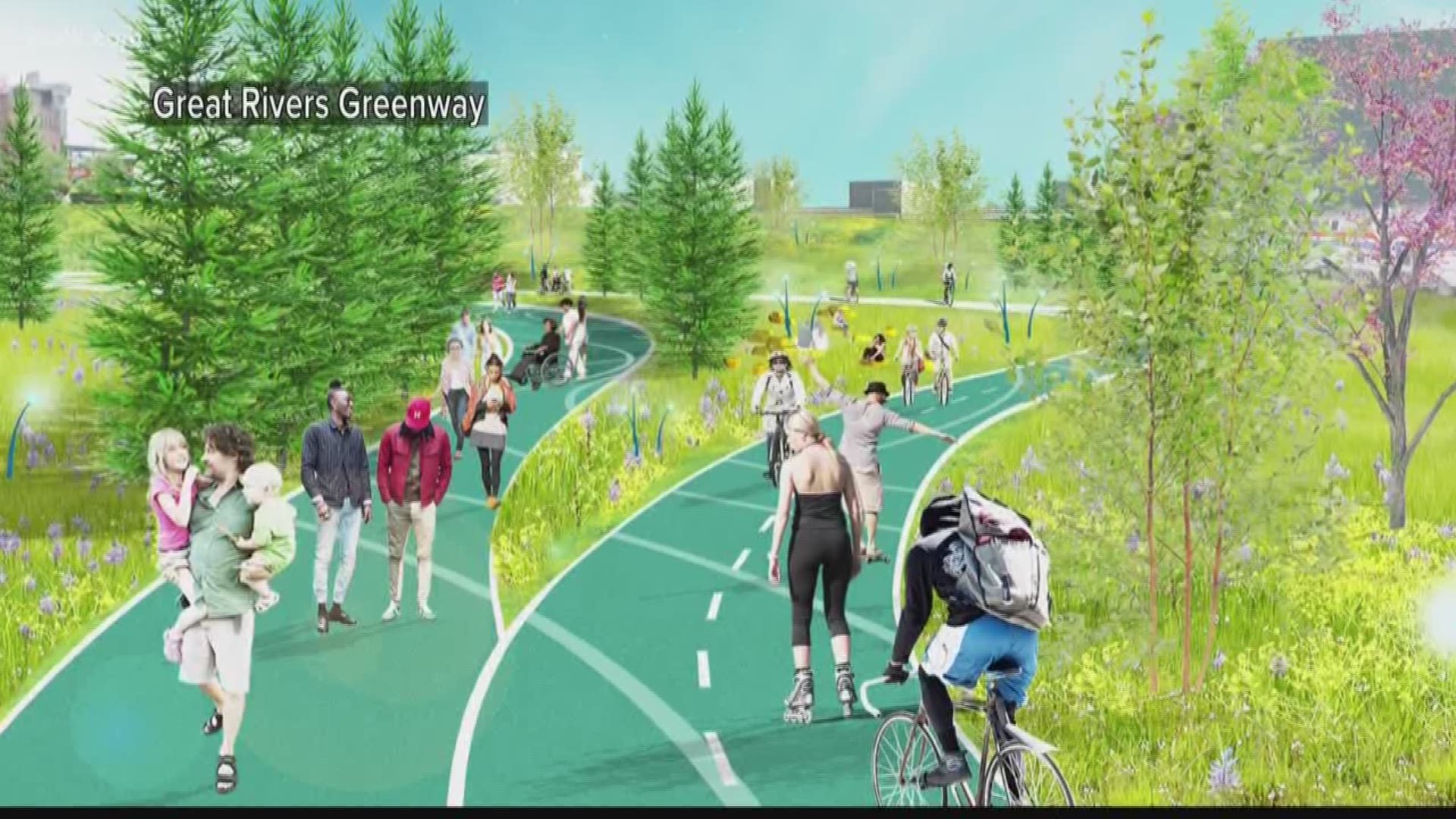 A map shows their ambitious plan to have walking and biking trails stretch from Fairgrounds Park in the north, Forest Park in the west, Tower Grove Park to the south and the Gateway Arch to the east.