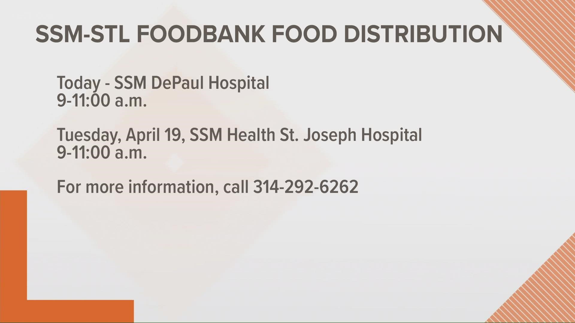 SSM Health and St. Louis Area Foodbank are combining forces at the drive-thru food distribution events. Tuesday's event will be at SSM Health DePaul Hospital.