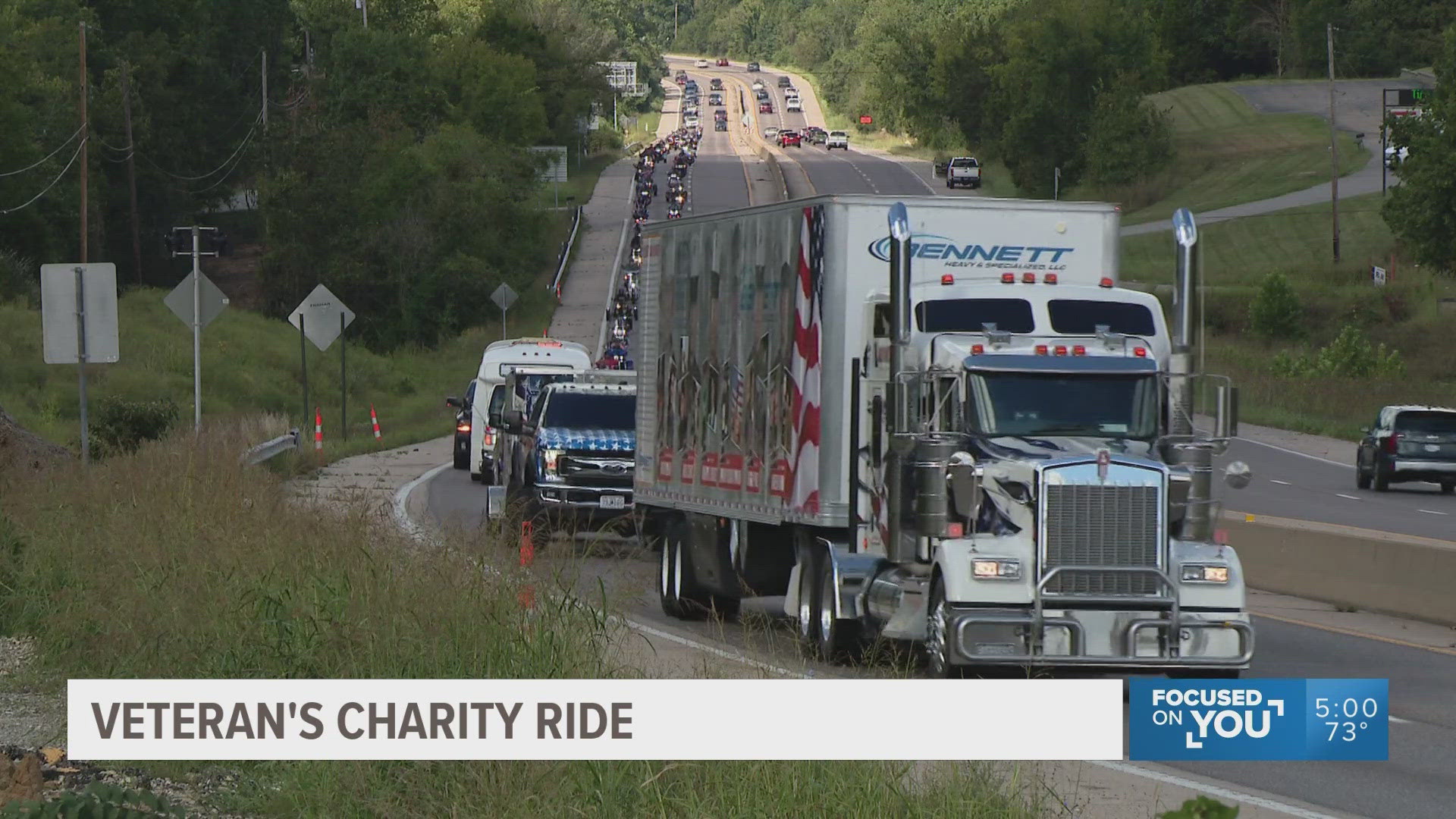 Hundreds of cars and motorcycles drove a total of 80 miles from Festus to Truesdale. They rode to honor fallen Marine Lance Cpl. Jared Schmitz and 12 others.