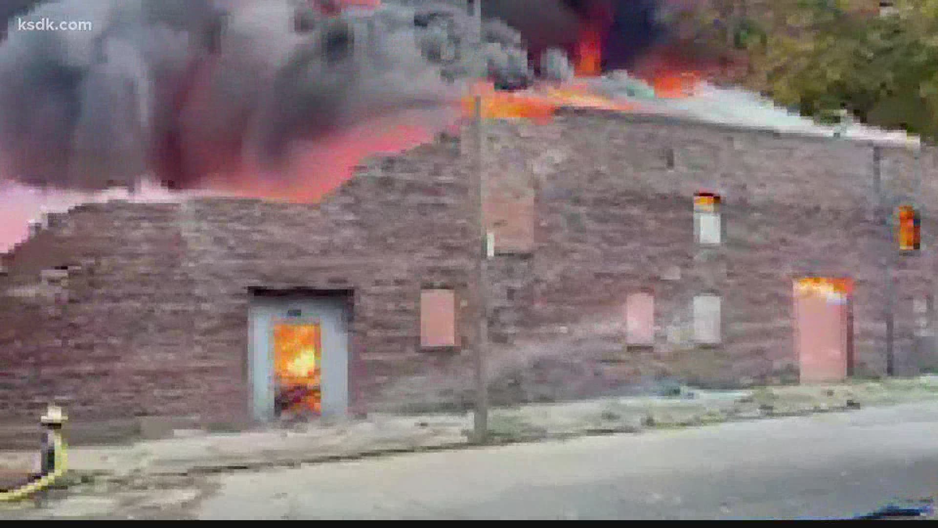 The St. Louis Fire Department shared a video showing flames and heavy smoke coming from the warehouse