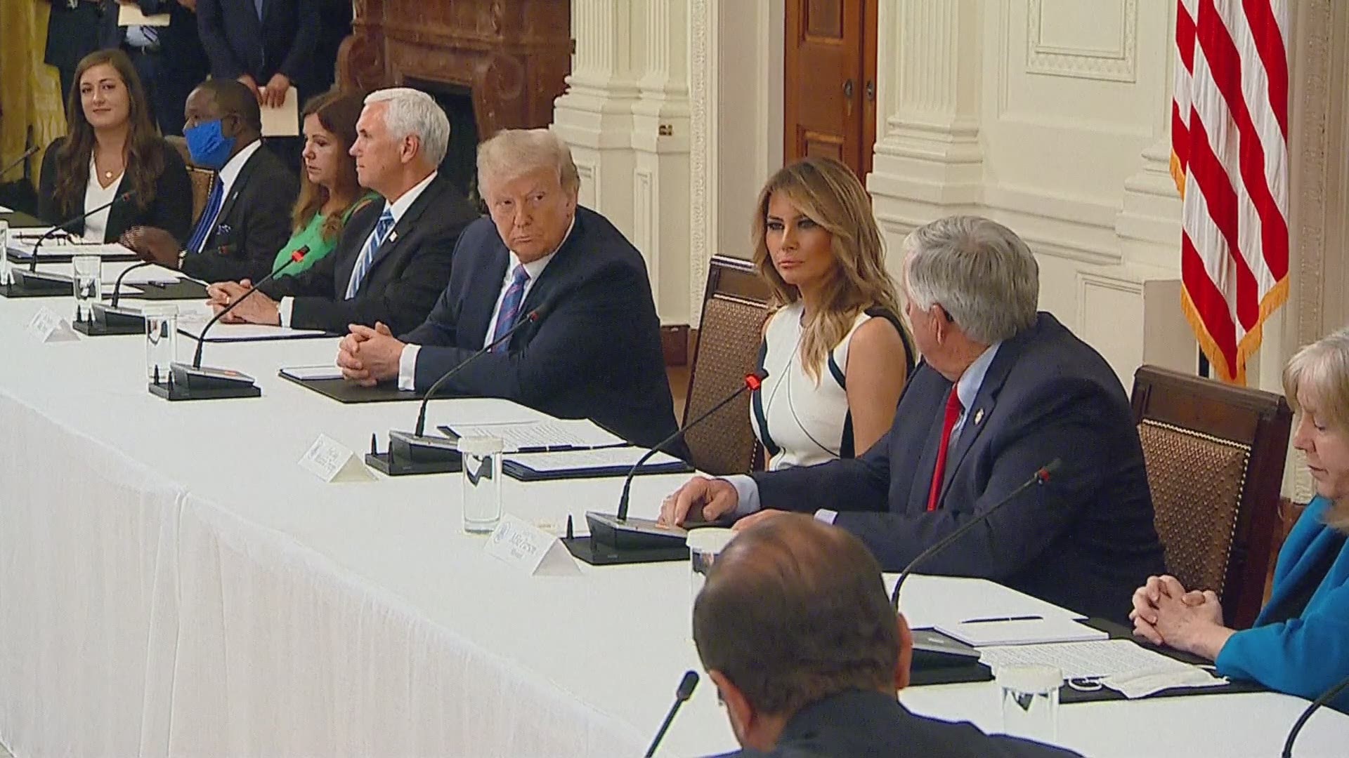 During a round table discussion about schools reopening, Trump asked Gov. Parson about changing the name of St. Louis