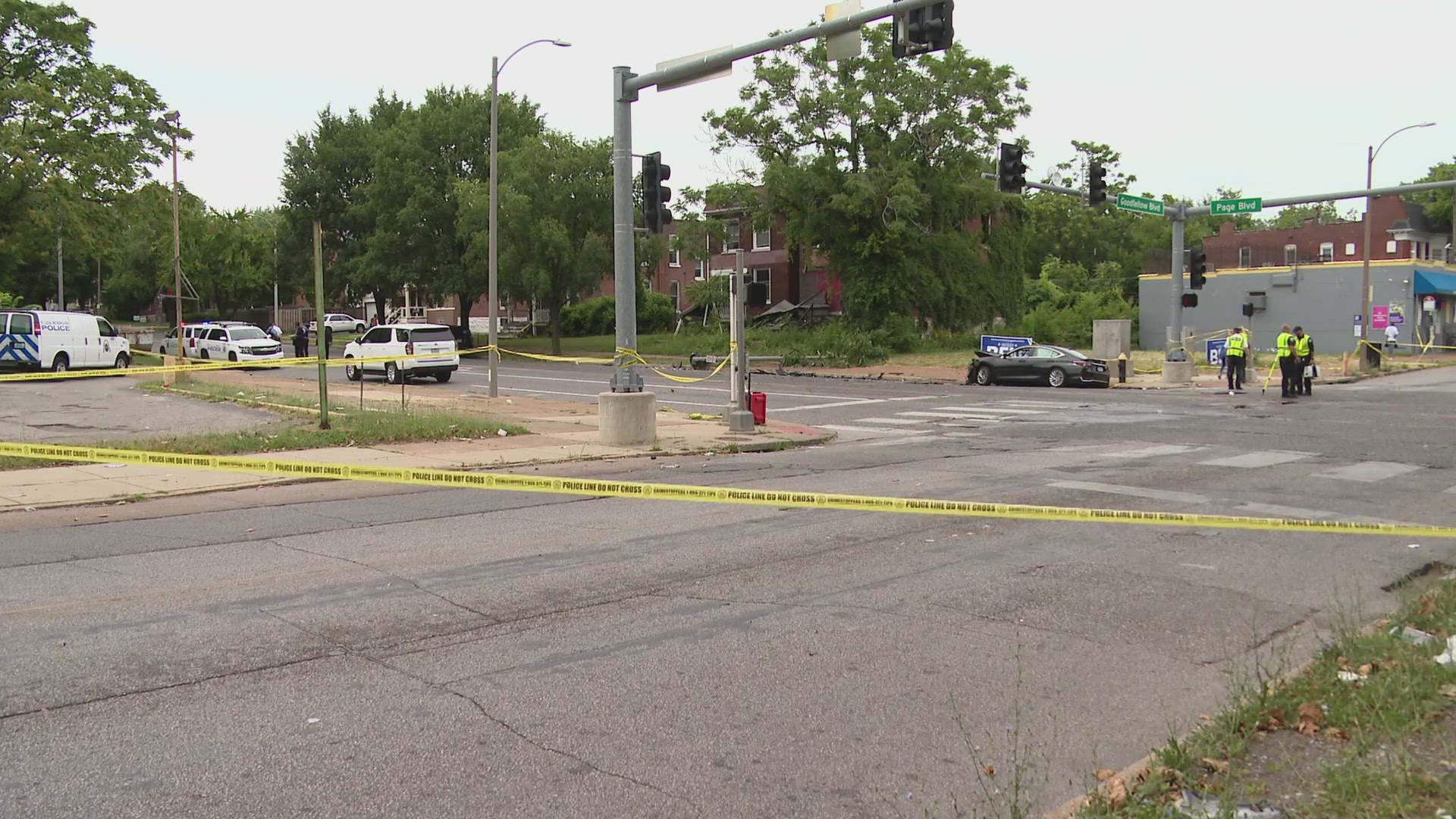 One person was killed and three people were injured when a police pursuit ended in a crash Tuesday afternoon in north St. Louis.