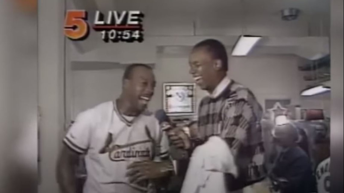 Vince Coleman of the St. Louis Cardinals arrives for a press