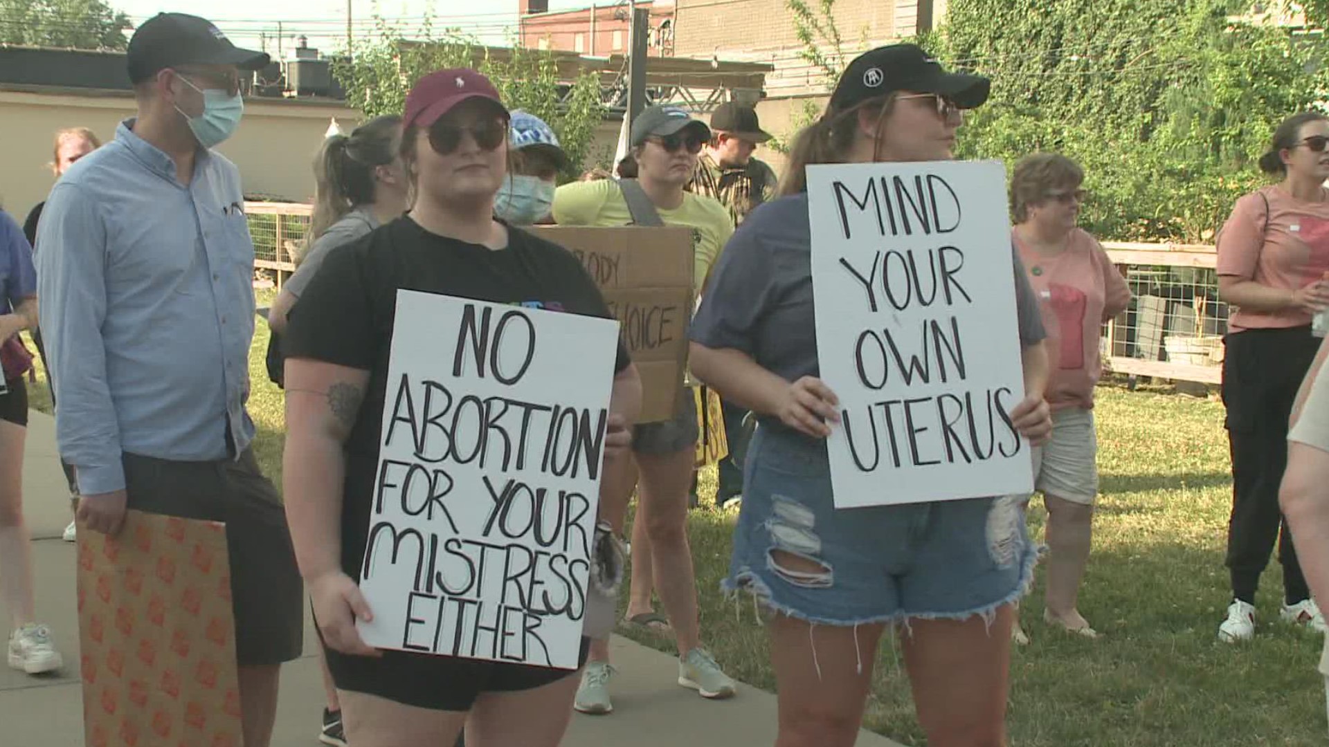 Dozens of abortion rights supporters didn't say a word during their demonstration in the heart of downtown Belleville. Instead, they let their signs speak for them.