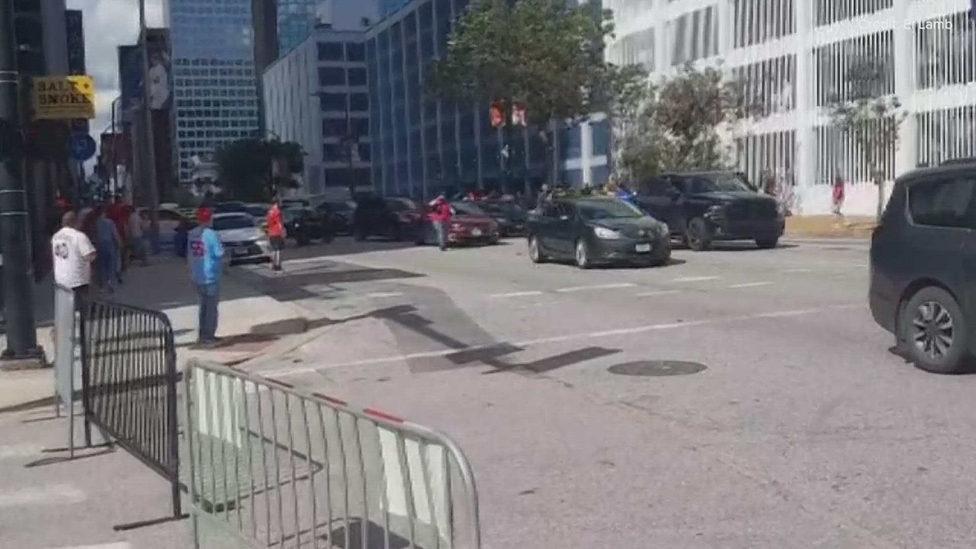 A viewer captured the moments leading up to a driver hitting a person on Broadway near Clark Avenue in downtown St. Louis. The driver sped off after the incident.