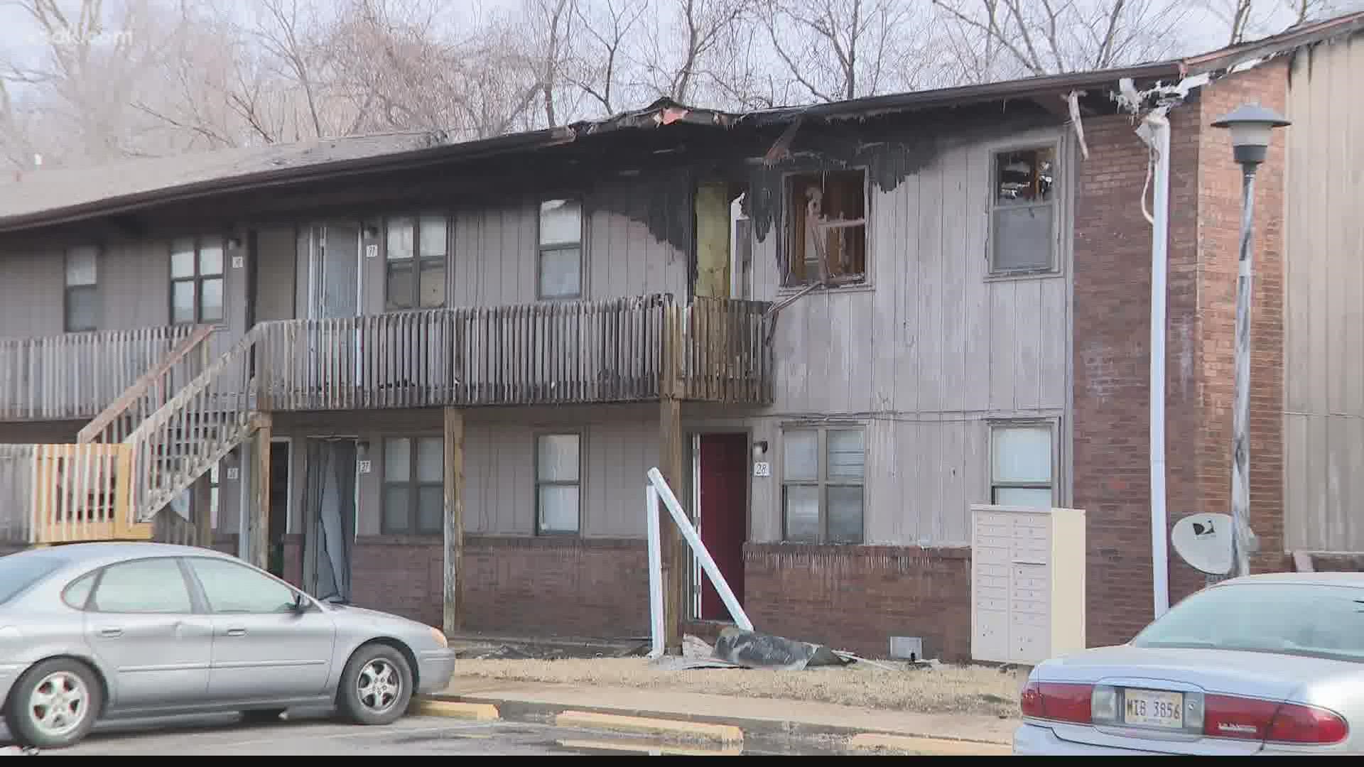 A fire destroyed an apartment building Saturday morning in Cahokia Heights, Illinois. As many as 30 firefighters responded to the scene.