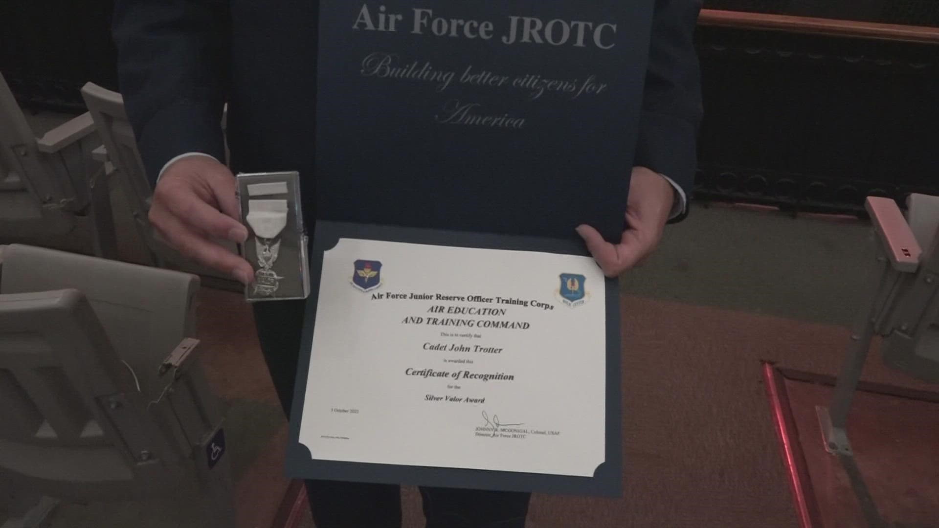 Friday afternoon, a Missouri teen was honored with the rare Silver Valor award. Cadet John Trotter saved a 5-year-old during the July flooding in St. Louis.