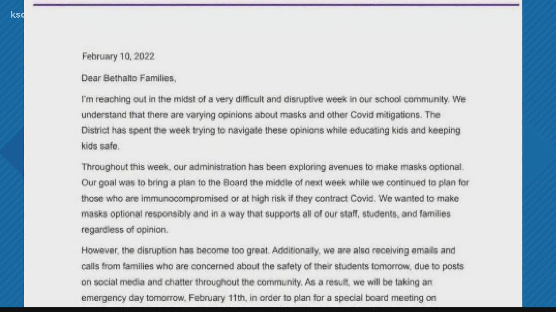 A letter from the principal of Civic Memorial High School said there was a protest scheduled for Friday over the district's masking policy.