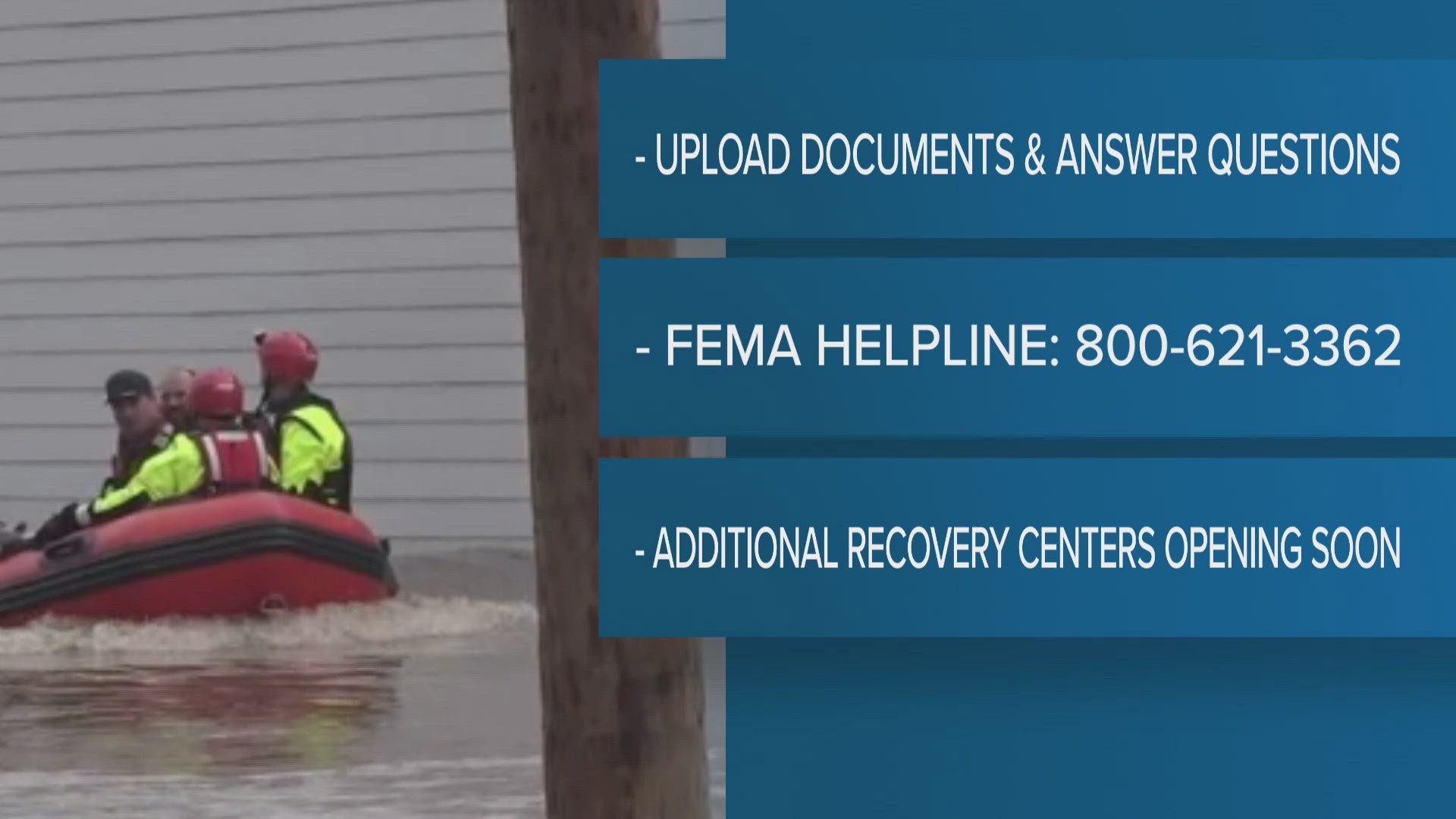 At the FEMA centers there will be specialists from the state and the U.S. Small Business Administration to help victims of flooding earlier this year.