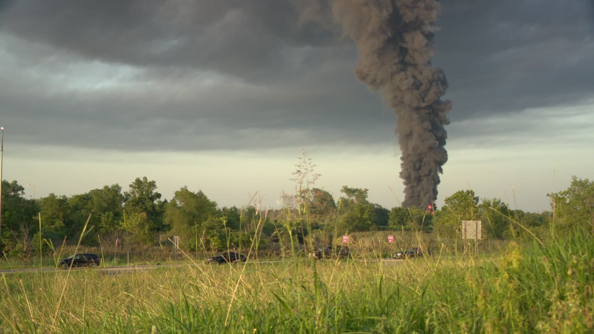 Dark smoke could be seen for miles Sunday evening after a fire broke out at a Madison County salvage yard.