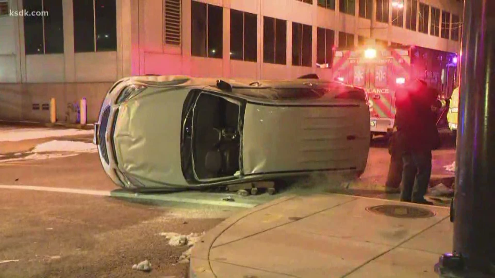 Car lands on its side after crash in downtown St. Louis Monday morning ...