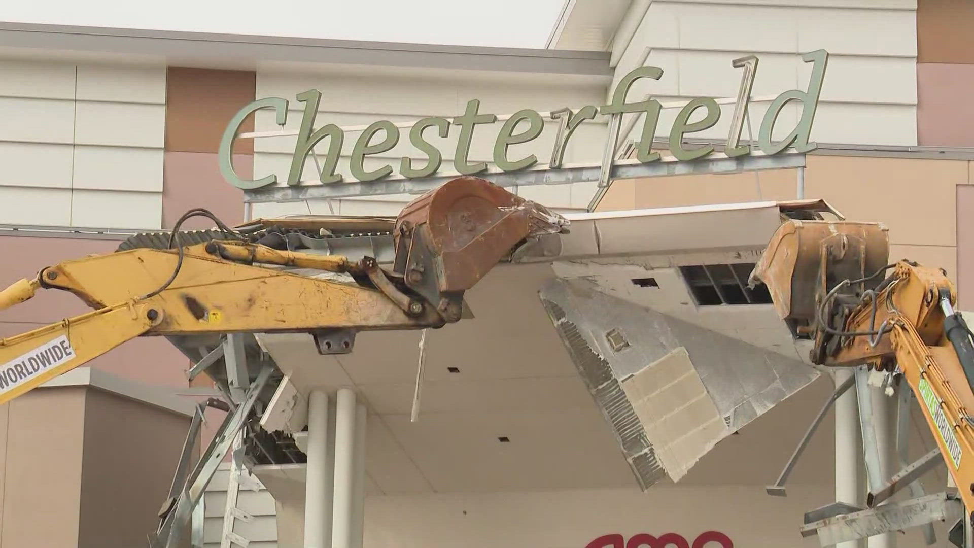 Demolition of the Chesterfield Mall began on Tuesday. This is the first phase of a $2 billion redevelopment project.