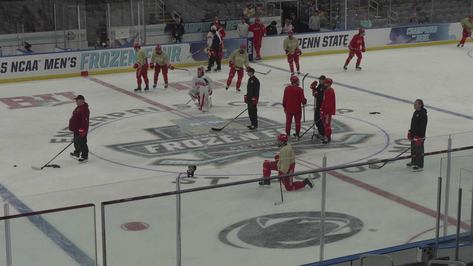 This weekend is the Frozen Four at Enterprise Center. Teams hit the ice for practice on Wednesday ahead of the first games Thursday.
