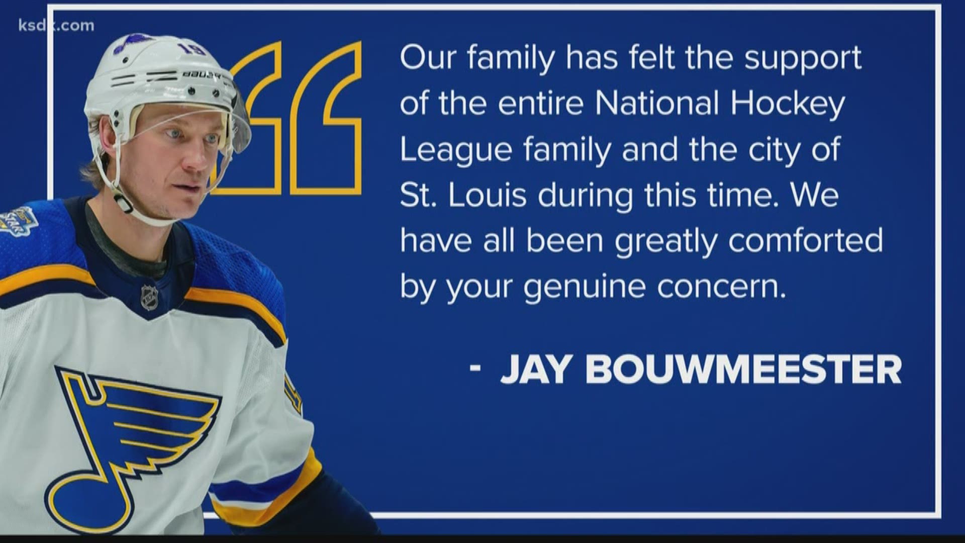 After being in an Anaheim hospital for a few days, Bouwmeester flew back to St. Louis on Sunday.