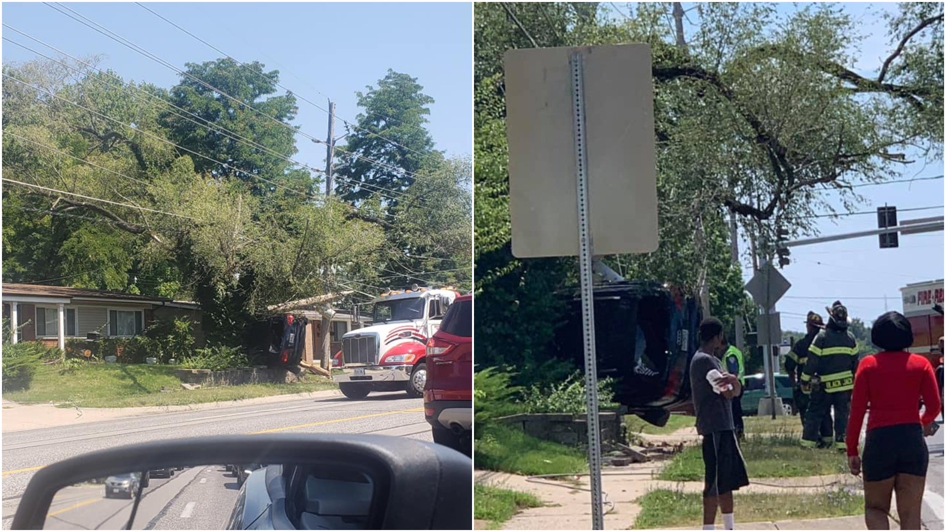 Car flips into Florissant power pole and catches fire, causing outages