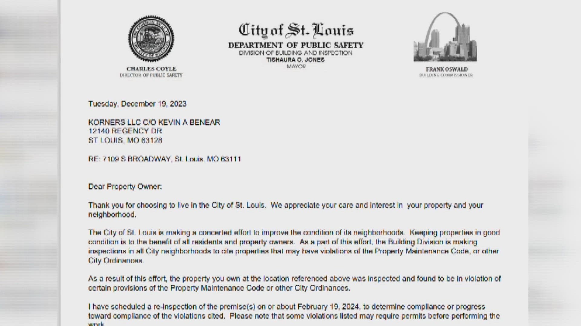 The letter from the city is giving the bar a deadline to get the damage to their property fixed.