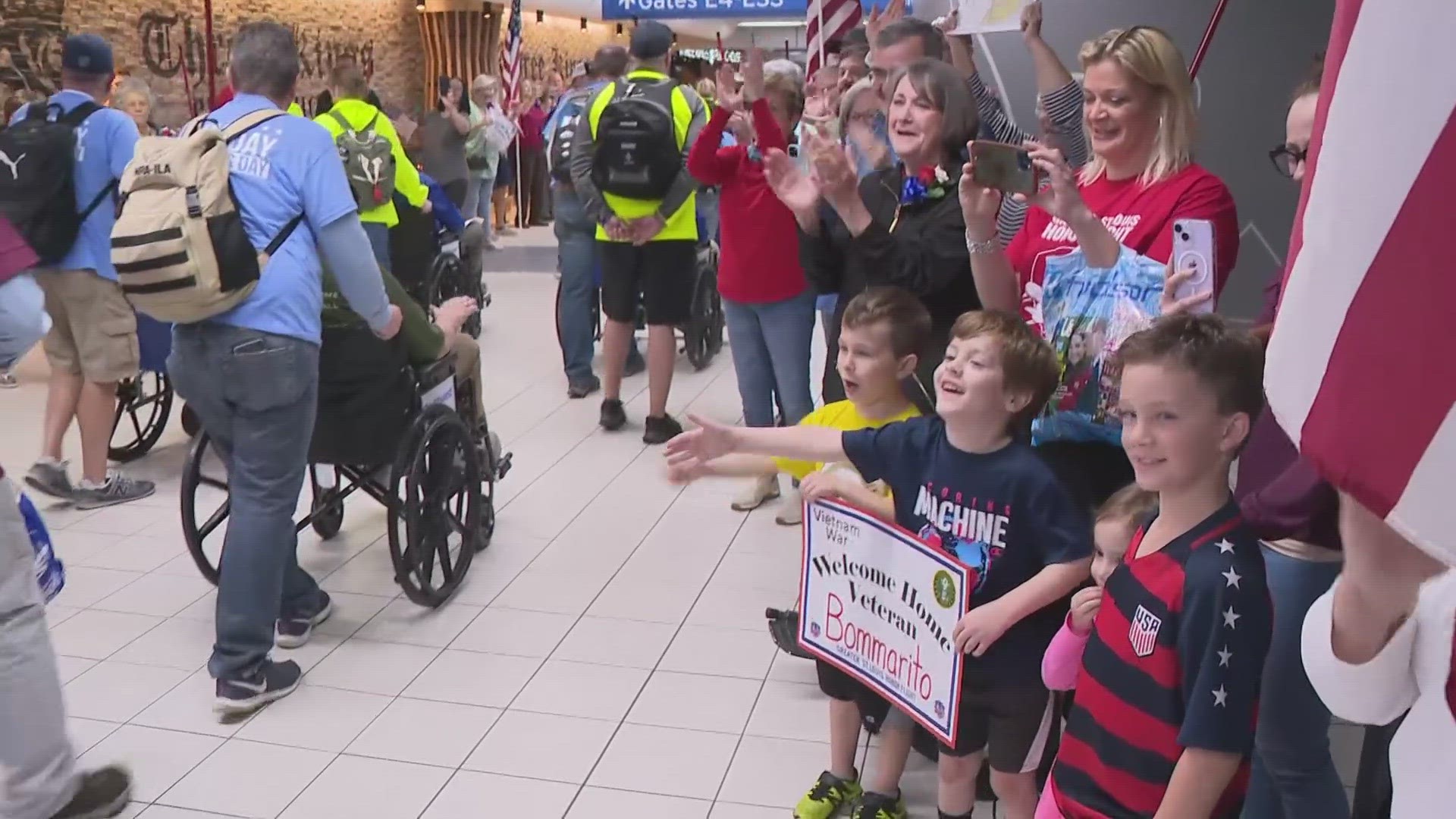 Dozens of war veterans arrived home in St. Louis on Tuesday. The St. Louis International Airport held a special welcome home event.