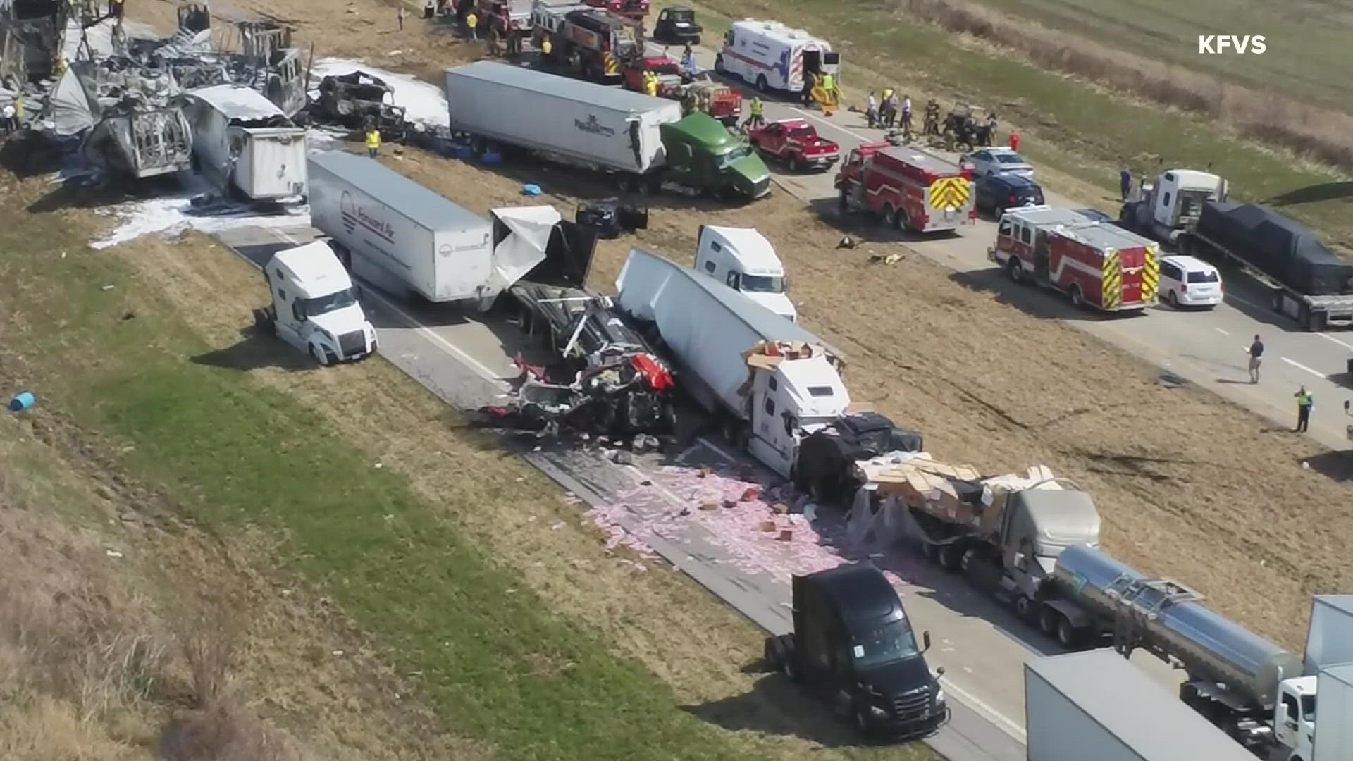 KFVS-TV reported that at least five people were killed in the crashes, but an exact number of injuries and deaths was not available Thursday afternoon. Source: KFVS.