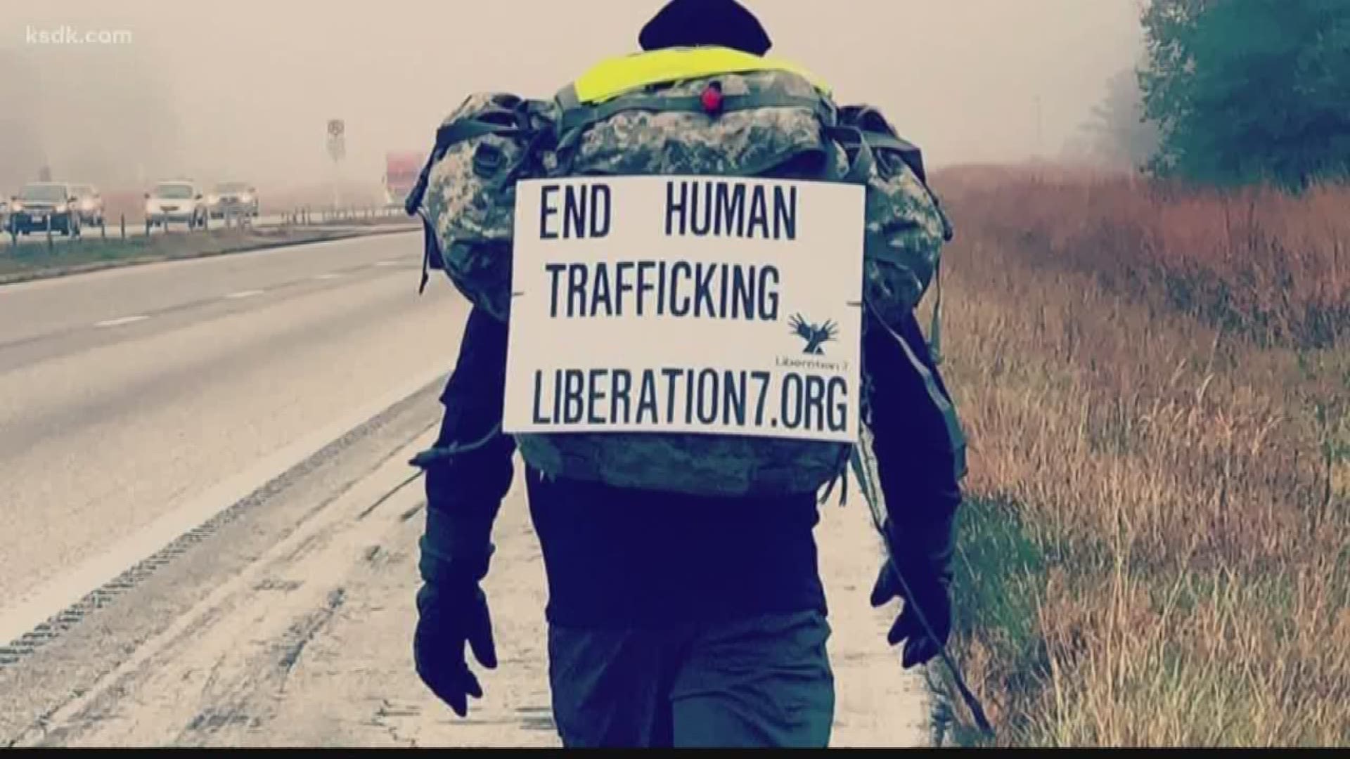 A veteran is walking more than 200 miles to help bring an end to human trafficking.