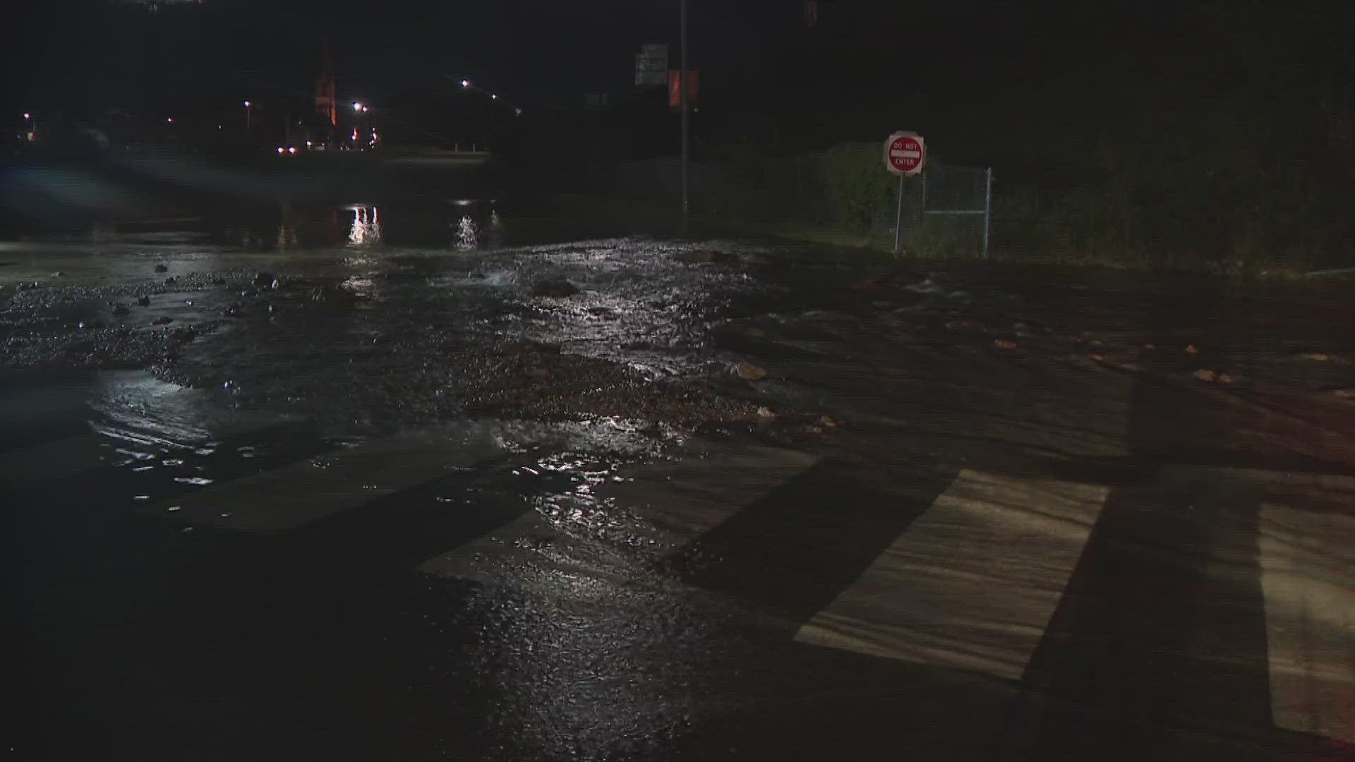 The break happened at the intersection of 13th and Branch streets in the city's Hyde Park neighborhood.