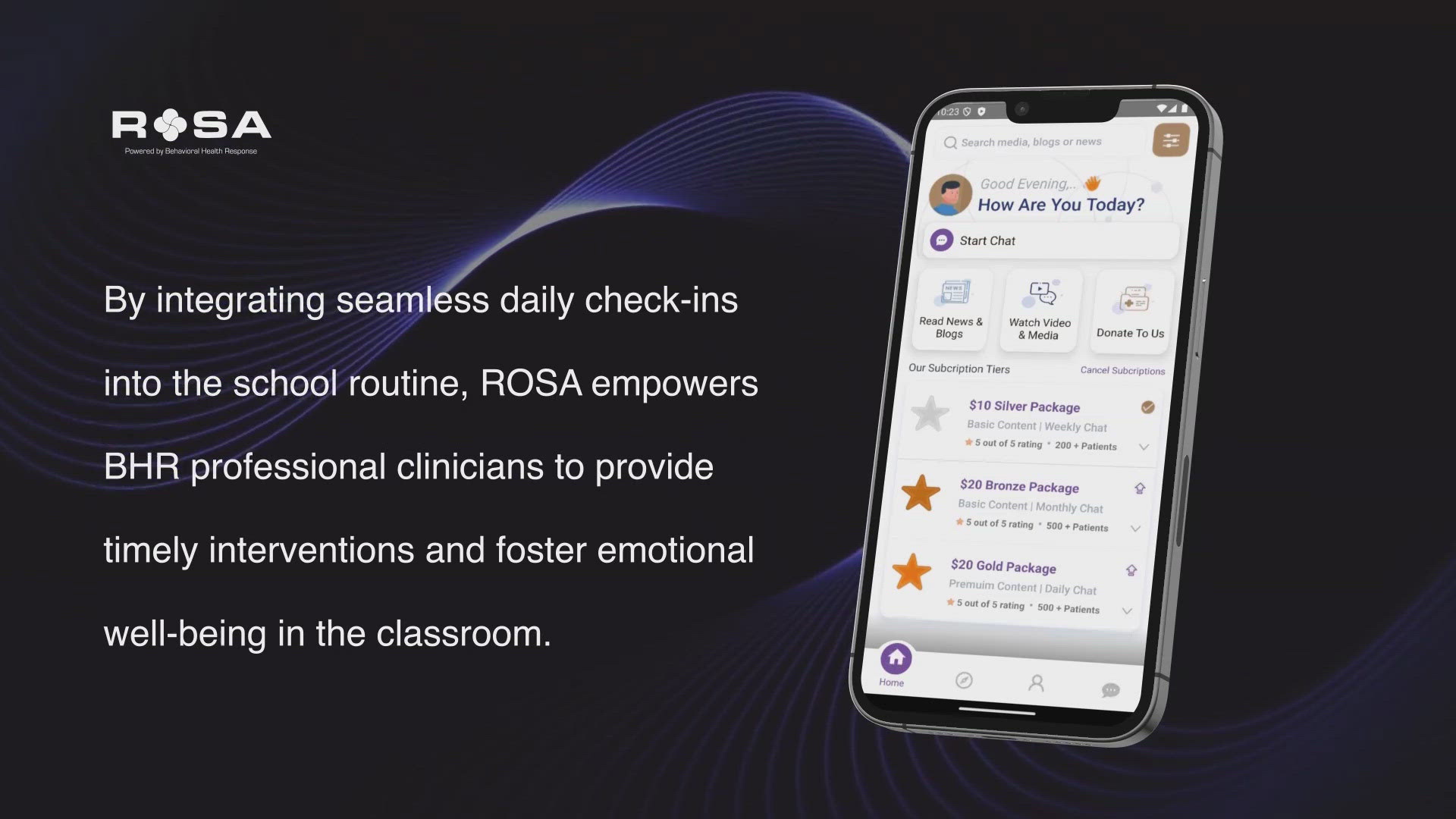 ROSA is a mental health app that offers daily check-ins to students. 