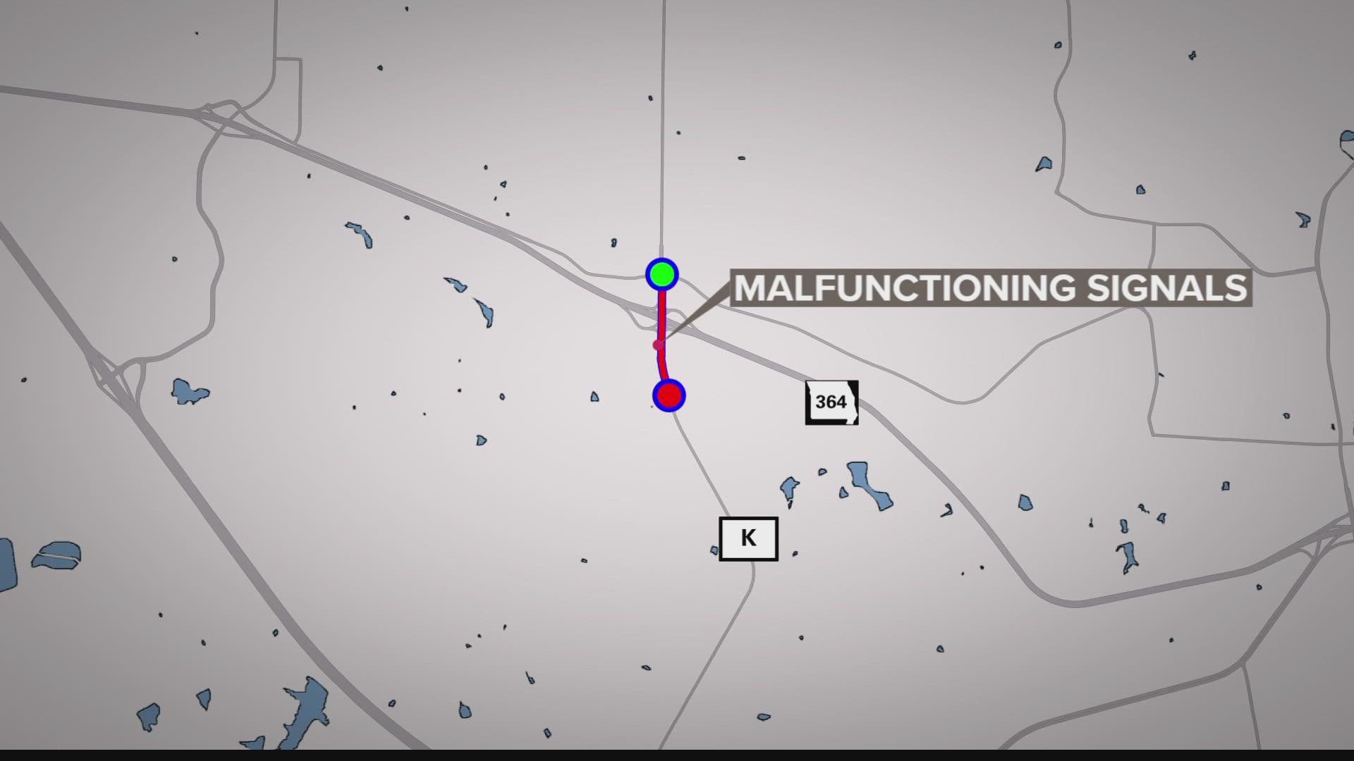 O’Fallon, Missouri police are encouraging motorists to avoid the intersection of Route K at Highway 364 due to malfunctioning signals.